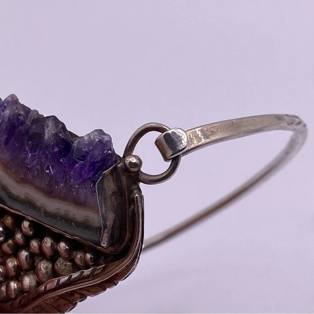 Sterling Silver & Purple Amethyst Bangle 6.5”-7” wrist